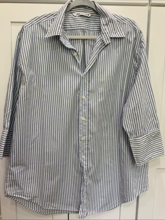 Zara Tops - Zara Blue and White Striped Button-Down Shirt